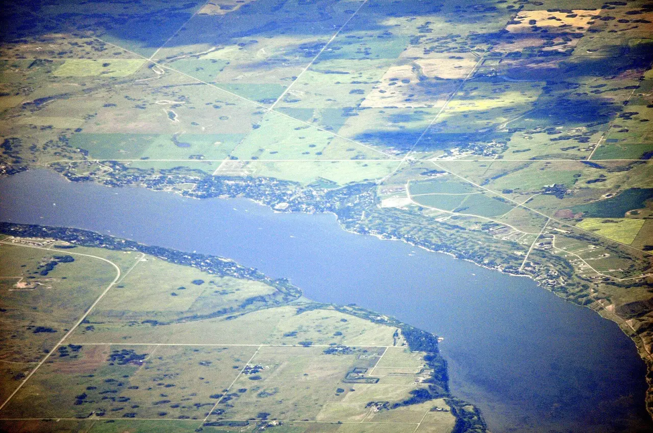 Aerial view of Last Mountain Lake and Saskatchewan Beach, 2013
